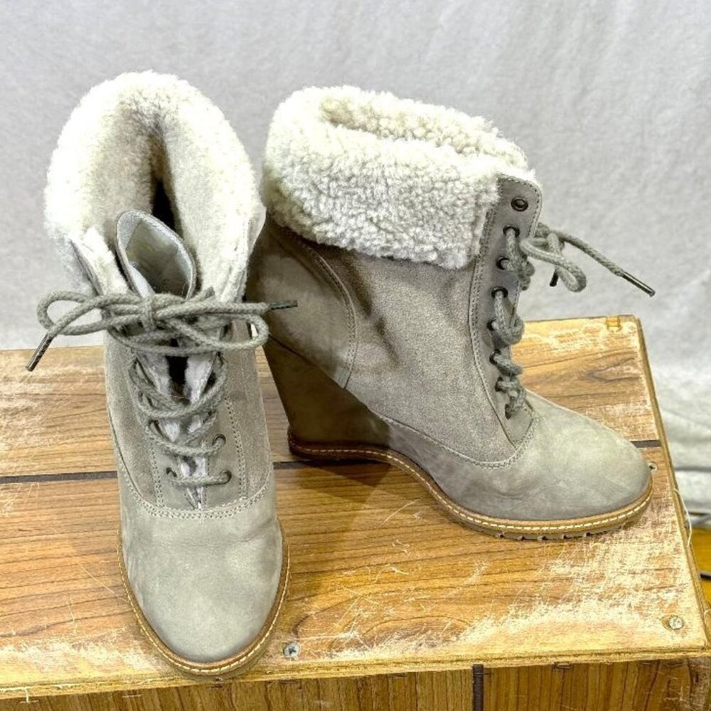 Comptoir des Cotonniers wedge leather shearling ankle boots, 36/6